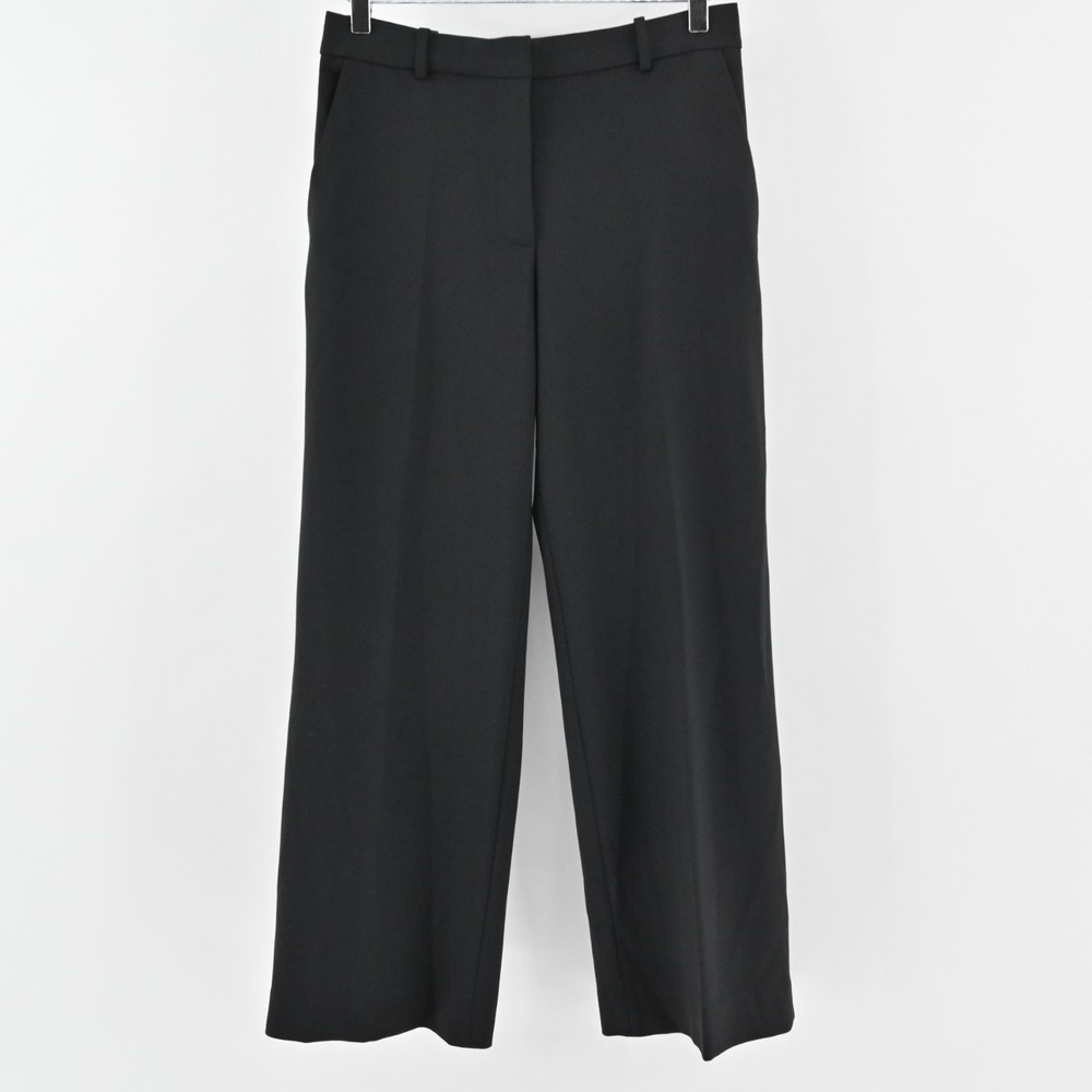& Other Stories Wide Leg Trousers Womens Size 4 Black High Rise Career Wool